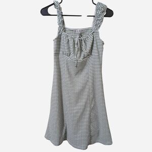 Madden Girl Green White Plaid Mini Dress Cottagecore Coquette Ruched Bust